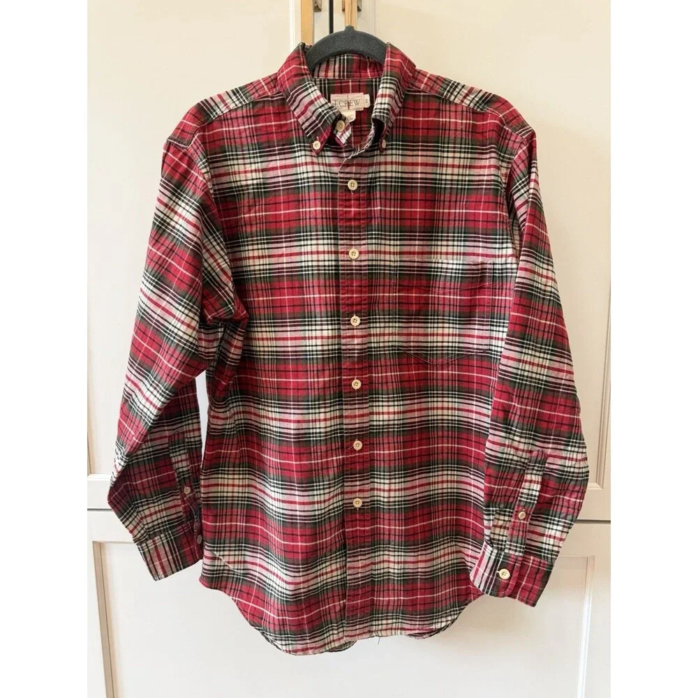 Vintage J Crew Oarsman Shirt Mens Plaid Button Down Cotton Medium Perfect Y2K